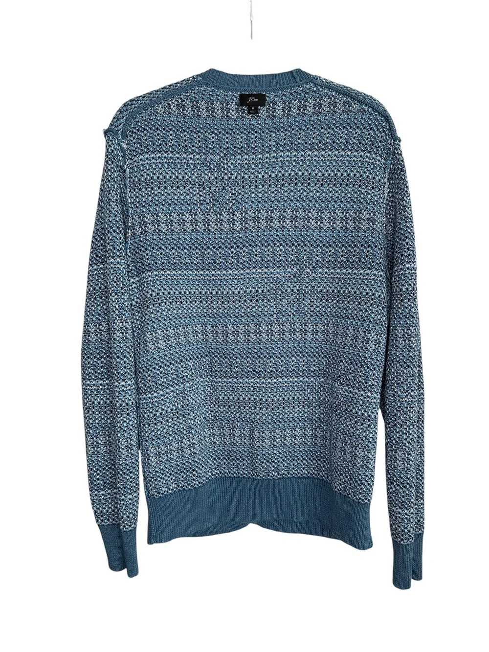 J. CREW Palm Tree Fair Isle Cardigan Blue Linen Cotton Coastal Beach Knit Size M